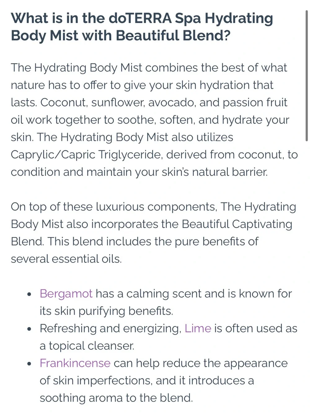 Doterra Spa Hydrating Body Mist & Anti-Aging Moisturizer - White Silver - Picture 2 of 9